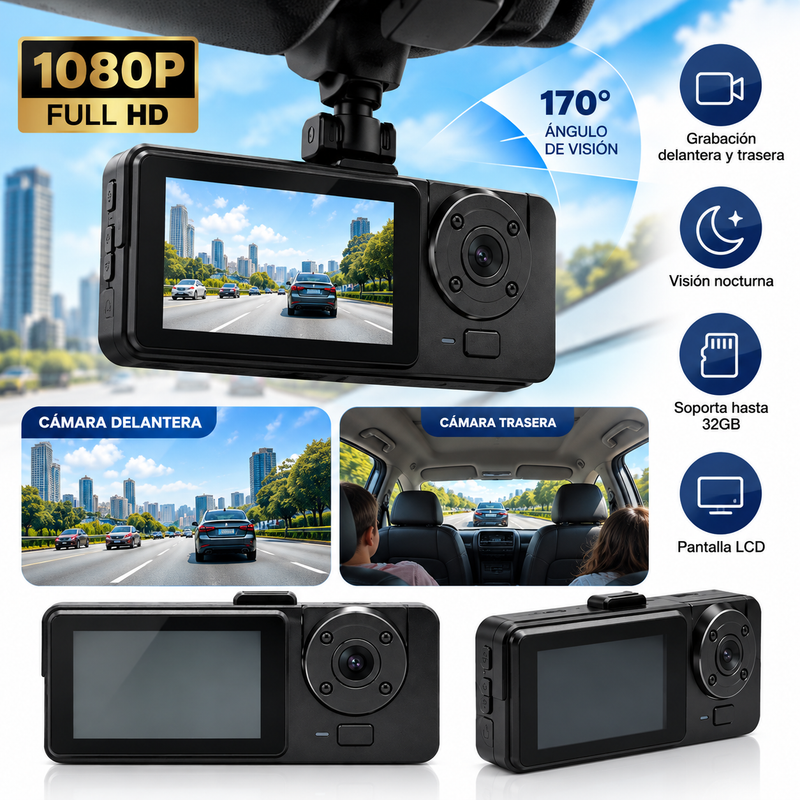 📹 Cámara para Auto con Grabación Doble Lente 1080P